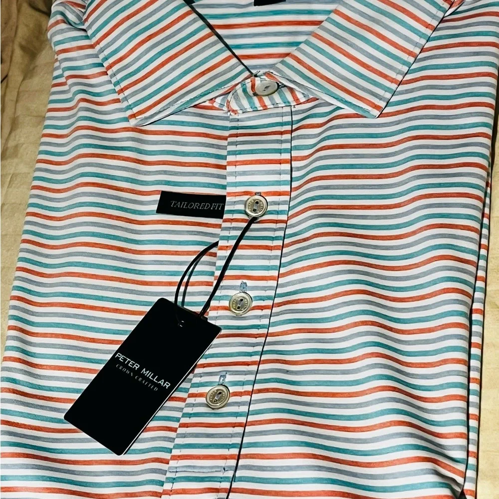 Peter Millar Blue and Orange Polo Shirt - Picture 2 of 11